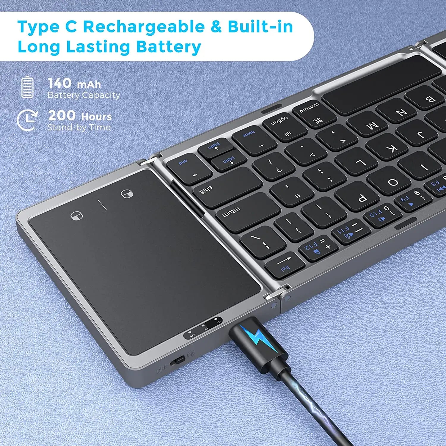 Foldable Wireless Bluetooth Keyboard Rechargeable Folding Portable Keyboard