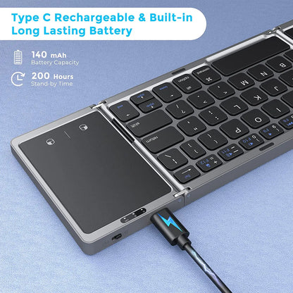 Foldable Wireless Bluetooth Keyboard Rechargeable Folding Portable Keyboard