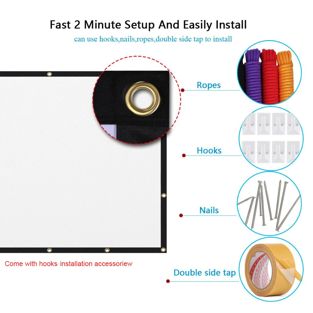 Projection Screen Portable Projector Screen 100 Inch 120 Inch 150 Inch 16:9,Outdoor Movie Screen for Travel Home Theater