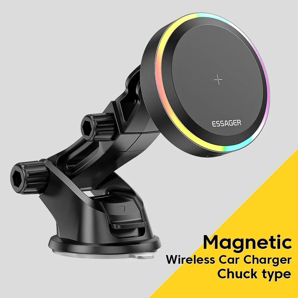 RGB Magnetic Car Phone Holder Qi 15W Wireless Charger