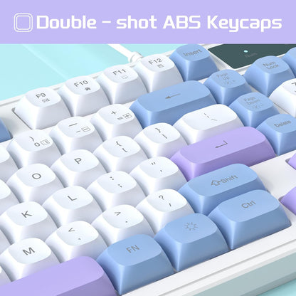 Wire Gaming Keyboard,Creamy Keyboard and Mouse Combo, 7 Colorful Rainbow Backlight Classic Gaming Keyboard (White & Blue & Purple)