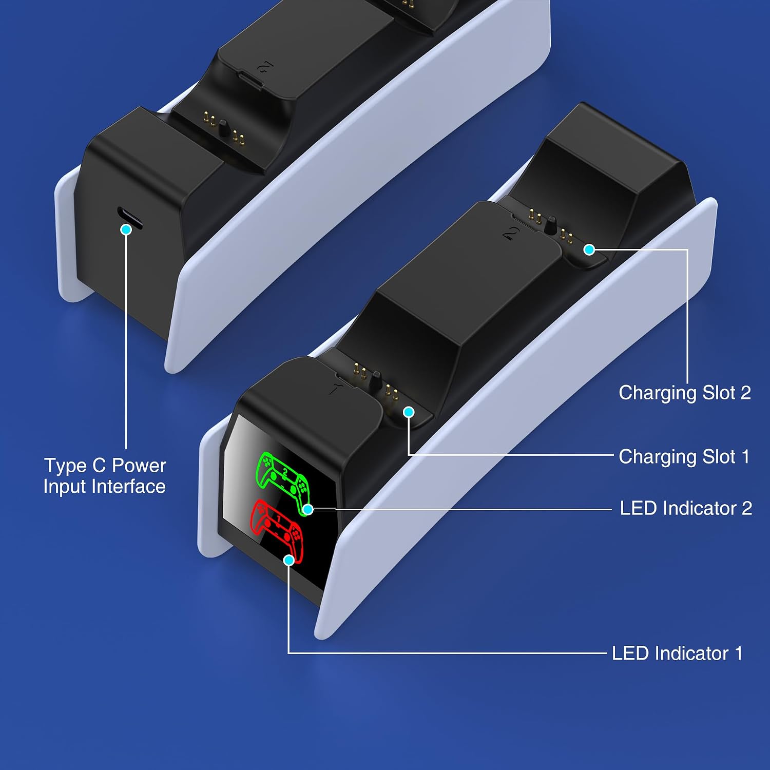 PS5 Controller Charger - 2H Fast PS5 Charging Dock for Play-Station Dual-Sense & Edge Controller, Upgrade PS5 Charging Station with LED Charging Indicate/Usb C Cable