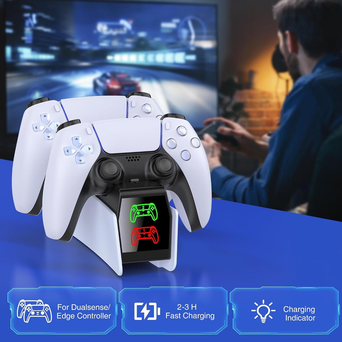 PS5 Controller Charger - 2H Fast PS5 Charging Dock for Play-Station Dual-Sense & Edge Controller, Upgrade PS5 Charging Station with LED Charging Indicate/Usb C Cable