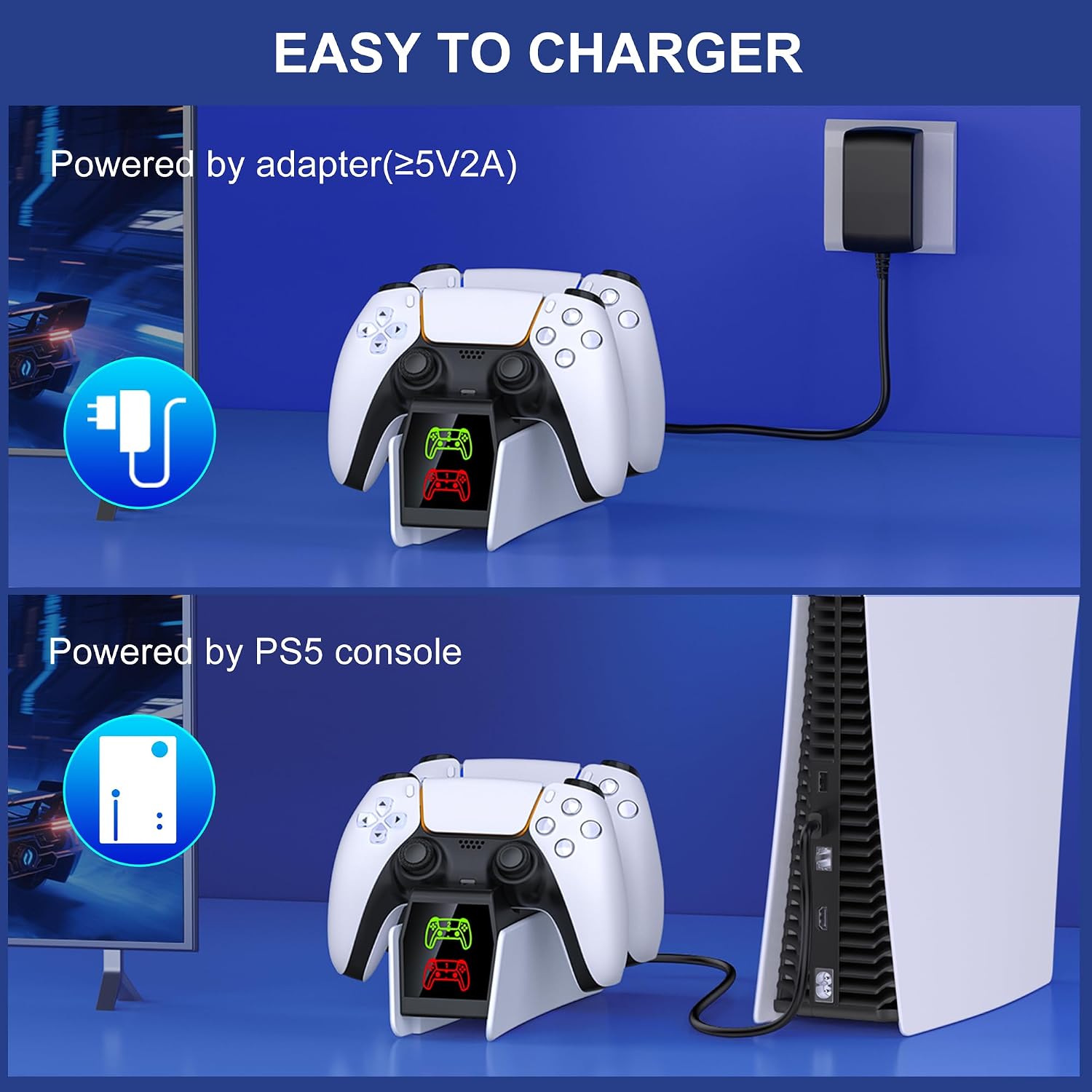 PS5 Controller Charger - 2H Fast PS5 Charging Dock for Play-Station Dual-Sense & Edge Controller, Upgrade PS5 Charging Station with LED Charging Indicate/Usb C Cable