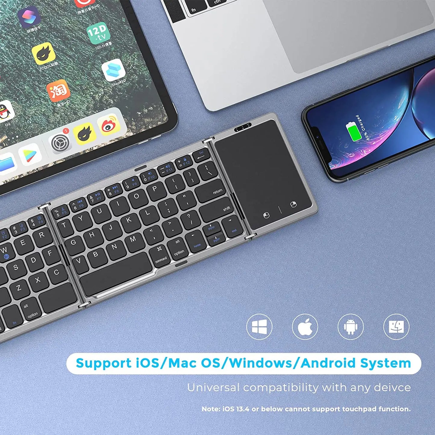 Foldable Wireless Bluetooth Keyboard Rechargeable Folding Portable Keyboard