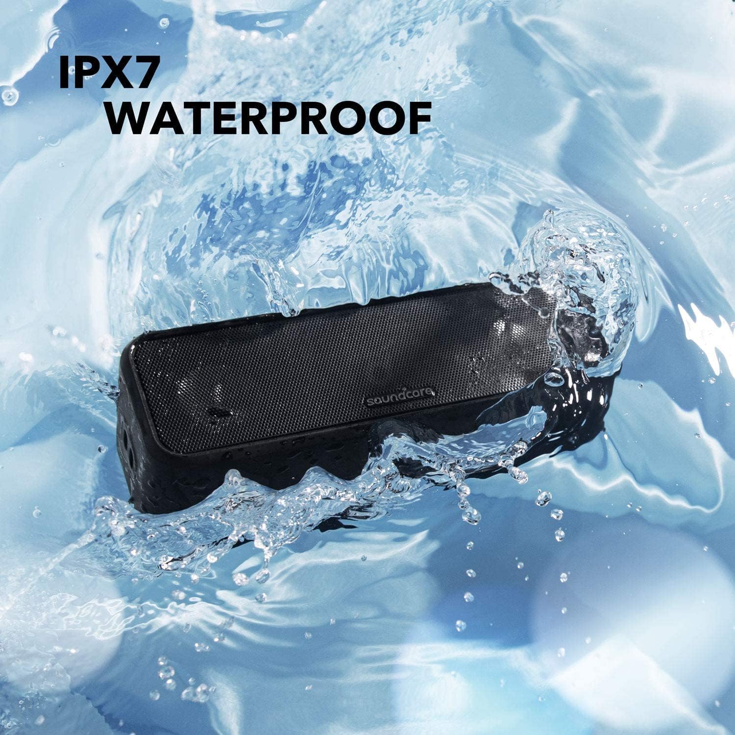 Soundcore Anker 3 Portable Bluetooth Speaker, IPX7 Waterproof, 24H Playtime | Partycast, Bassup, Custom EQ App, Pure Titanium Diaphragm Drivers- for Home, Shower, Outdoor, and Beach