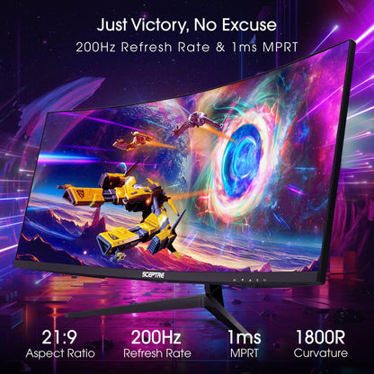 30-Inch Curved Gaming Monitor 21:9 2560X1080 Ultra Wide/ Slim HDMI Displayport up to 200Hz Build-In Speakers, Metal Black (C305B-200UN1) | 30 Va 1800R Curved 2560X1080 Panel, up to 200Hz, 3×Hdmi plus Displayport, 2×3W Speakers, 5Ms, Vesa 75X75