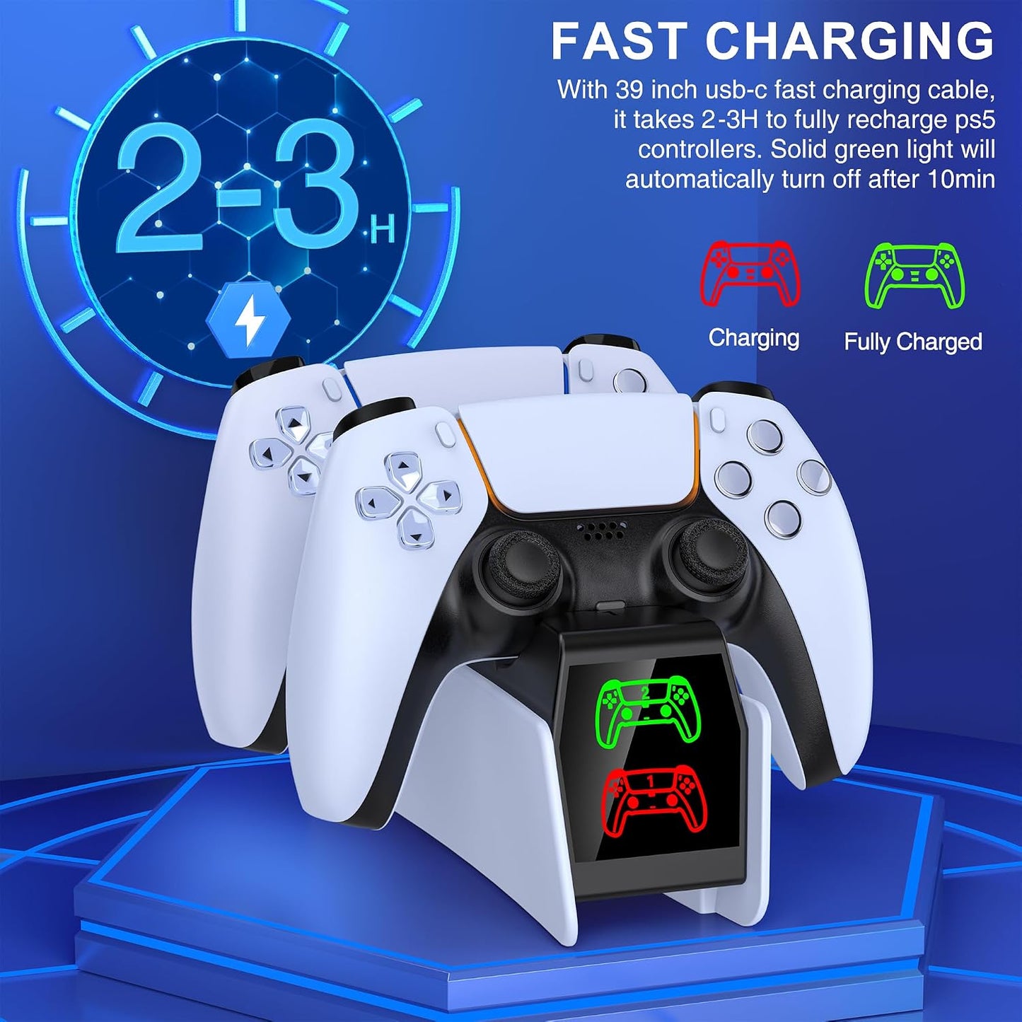 PS5 Controller Charger - 2H Fast PS5 Charging Dock for Play-Station Dual-Sense & Edge Controller, Upgrade PS5 Charging Station with LED Charging Indicate/Usb C Cable