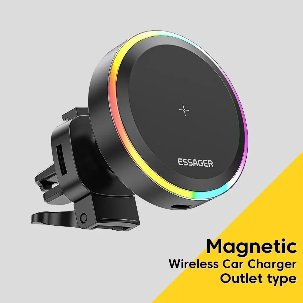 RGB Magnetic Car Phone Holder Qi 15W Wireless Charger