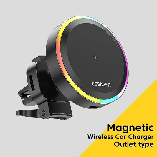RGB Magnetic Car Phone Holder Qi 15W Wireless Charger