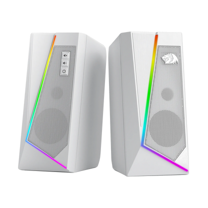 GS520 RGB Desktop Speakers, 2.0 Channel PC Stereo Speaker with 6 Colorful LED Modes, Enhanced Sound, White/Pink