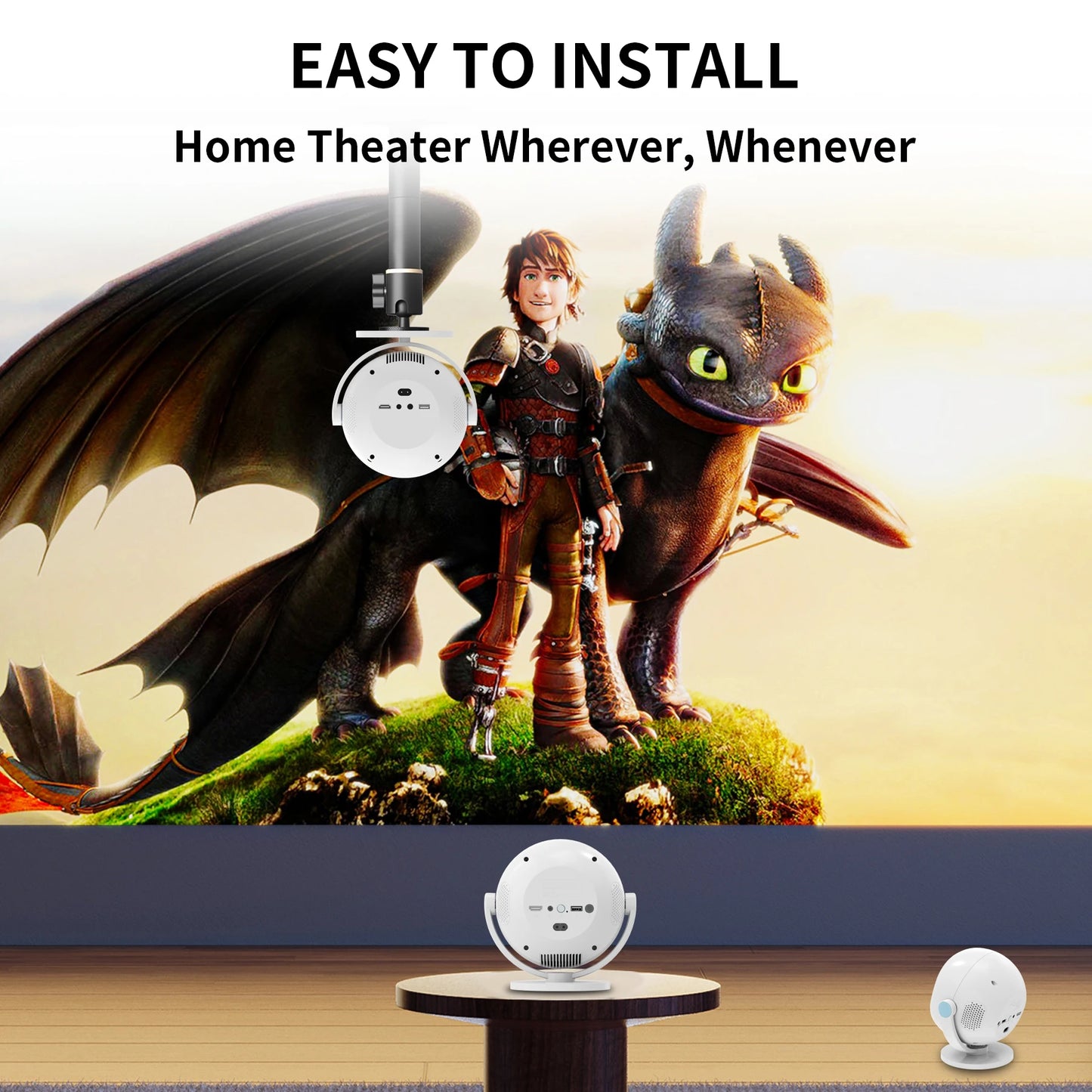 P360 Mini Portable Home Projector 4K Cinema Android11 Wifi 6 BT5.2 Auto Correction 360° Rotatable Outdoor Smart Beamer