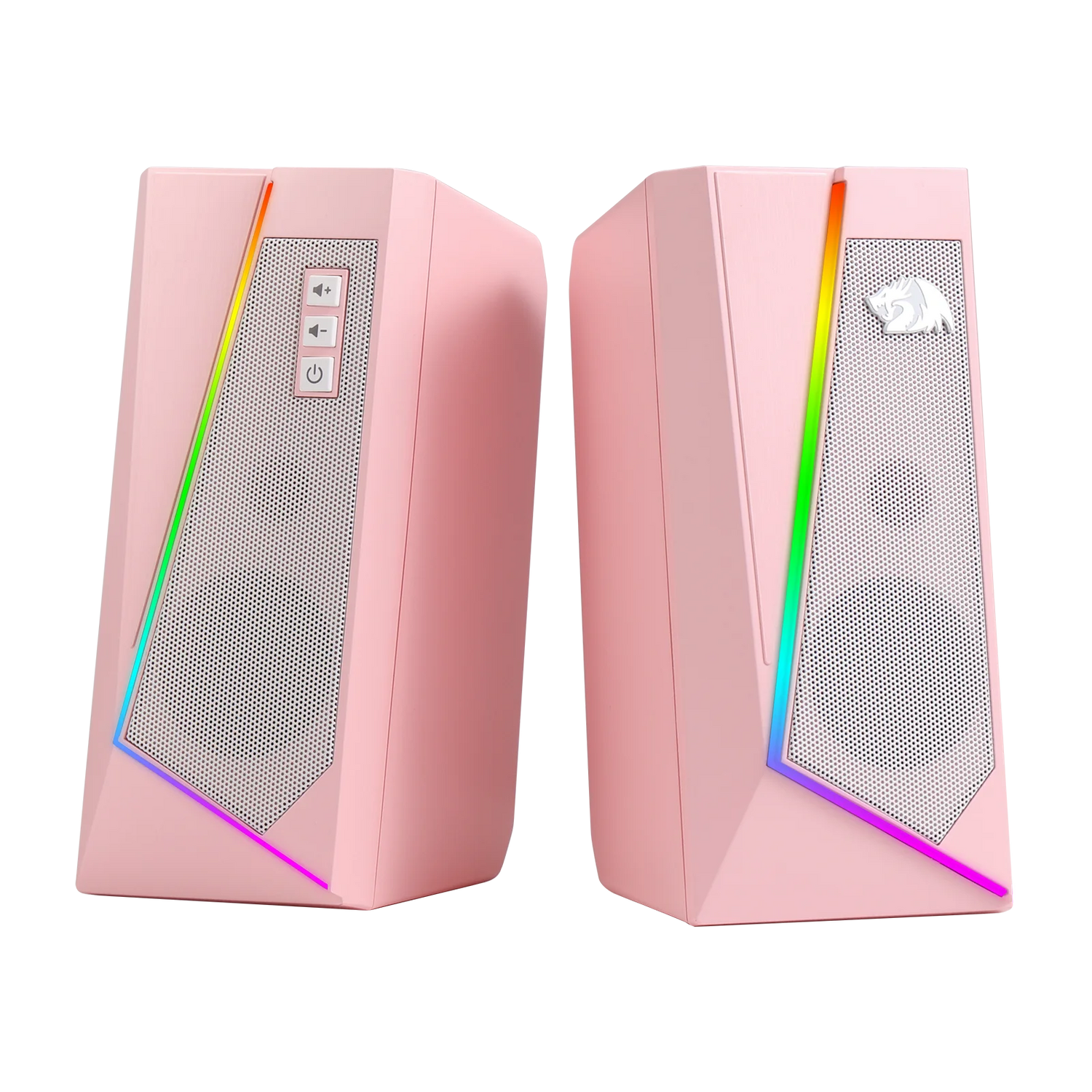 GS520 RGB Desktop Speakers, 2.0 Channel PC Stereo Speaker with 6 Colorful LED Modes, Enhanced Sound, White/Pink