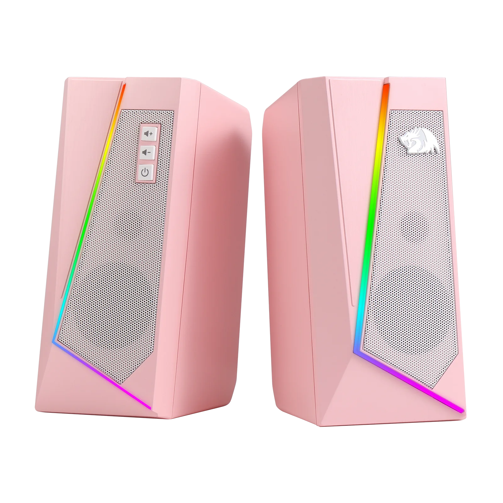 GS520 RGB Desktop Speakers, 2.0 Channel PC Stereo Speaker with 6 Colorful LED Modes, Enhanced Sound, White/Pink
