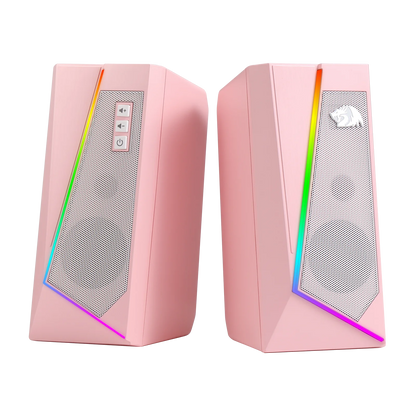 GS520 RGB Desktop Speakers, 2.0 Channel PC Stereo Speaker with 6 Colorful LED Modes, Enhanced Sound, White/Pink