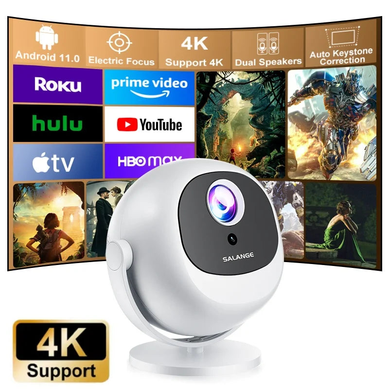 P360 Mini Portable Home Projector 4K Cinema Android11 Wifi 6 BT5.2 Auto Correction 360° Rotatable Outdoor Smart Beamer