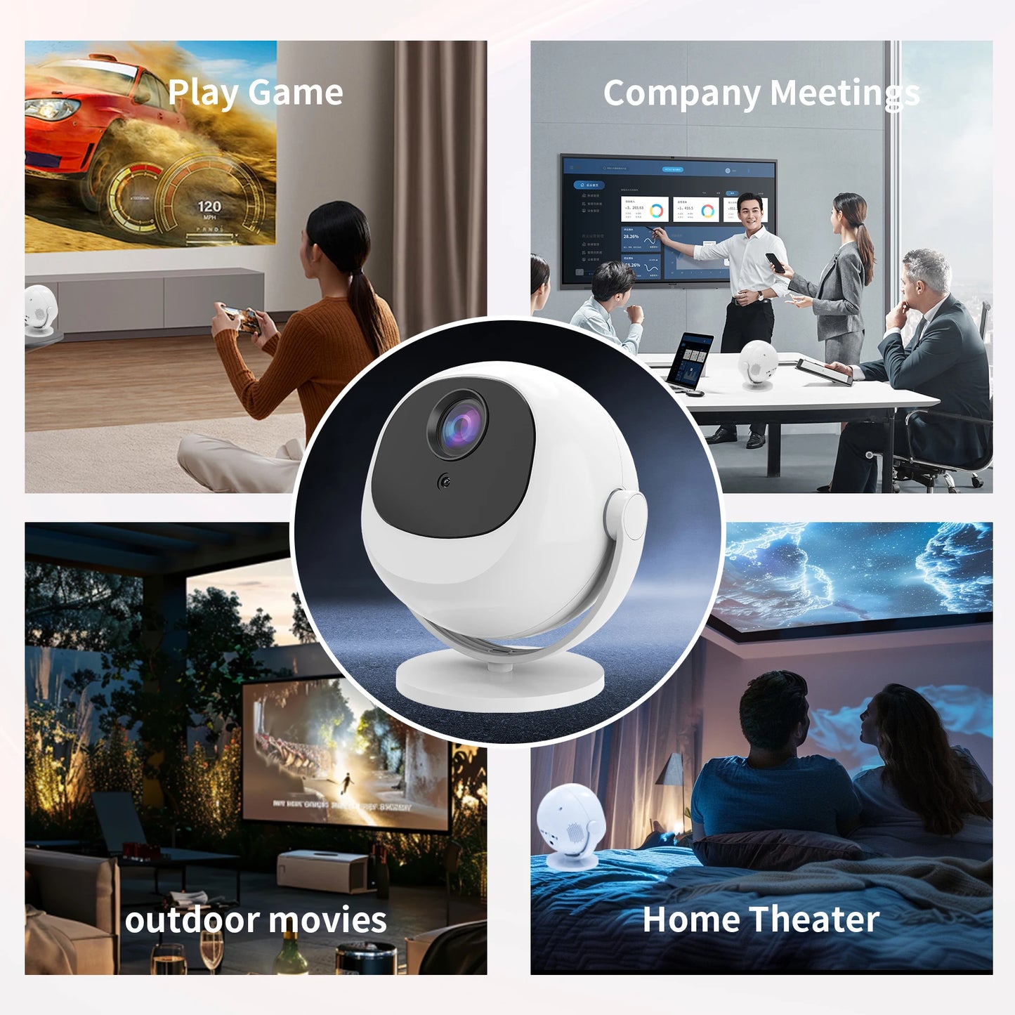 P360 Mini Portable Home Projector 4K Cinema Android11 Wifi 6 BT5.2 Auto Correction 360° Rotatable Outdoor Smart Beamer