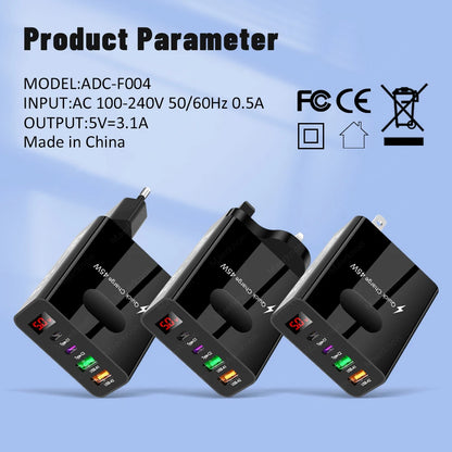 45W USB Charger Fast Charging 4 Ports Type C Phone Charger Adapter for Iphone Samsung Xiaomi Digital Display USB C Wall Charger