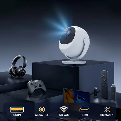 P360 Mini Portable Home Projector 4K Cinema Android11 Wifi 6 BT5.2 Auto Correction 360° Rotatable Outdoor Smart Beamer