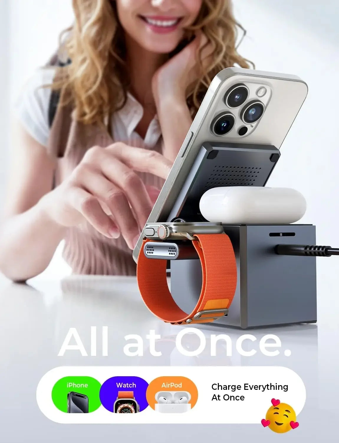 LISEN 3 in 1 Charging Station Cube for Multiple Devices Apple Fortravel Charger for Iphone 15 Pro Max Airpods Apple Watch