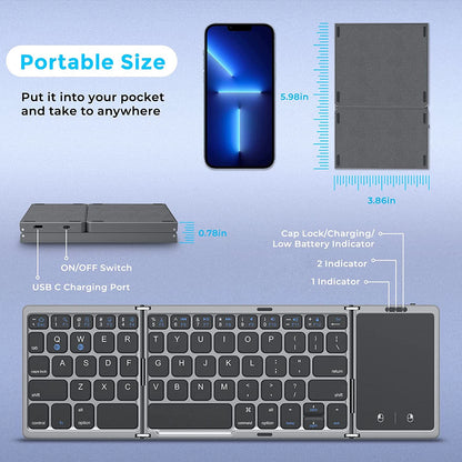 Foldable Wireless Bluetooth Keyboard Rechargeable Folding Portable Keyboard