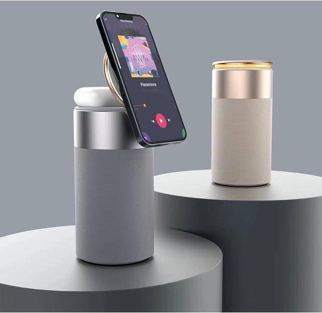 3 in 1 Multi-Function Iphone and Airpods Wireless Charger Portable Bluetooth Speaker with Touch Lamp for Home and Office